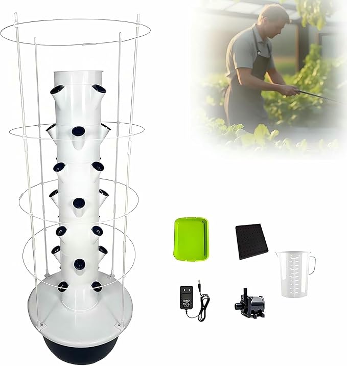 Hydroponics Growing System Vertical Tower Aeroponic Tower Garden with Climbing Trellis Detachable Cups Hydroponic Tower for Herbs Fruits and Vegetables-*