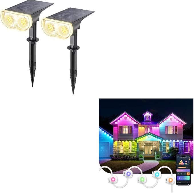 Linkind StarRay Solar Lights Outdoor Waterproof Dusk-to-Dawn Outdoor Solar Lights Permanent Outdoor Lights HP5 APP/Voice Control Landscape Lighting IP67 Outdoor Lights for Yard Garden