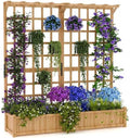 Two-Tier Wooden Planter Box with Trellis for Outdoor Gardens Elevated Raised Bed for Flowers and Vegetables 1.4Ft Deep Planter with Hanging Roof &amp Drainage Holes