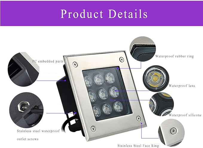 Outdoor Ground Lights Square LED Underground Light IP66 Waterproof AC85-265V Recessed Buried Lights for Garden Lawn Patio Deck Pathway Yard Walkway Landscape Spotlight(Warm White3W) (Warm White 24W)