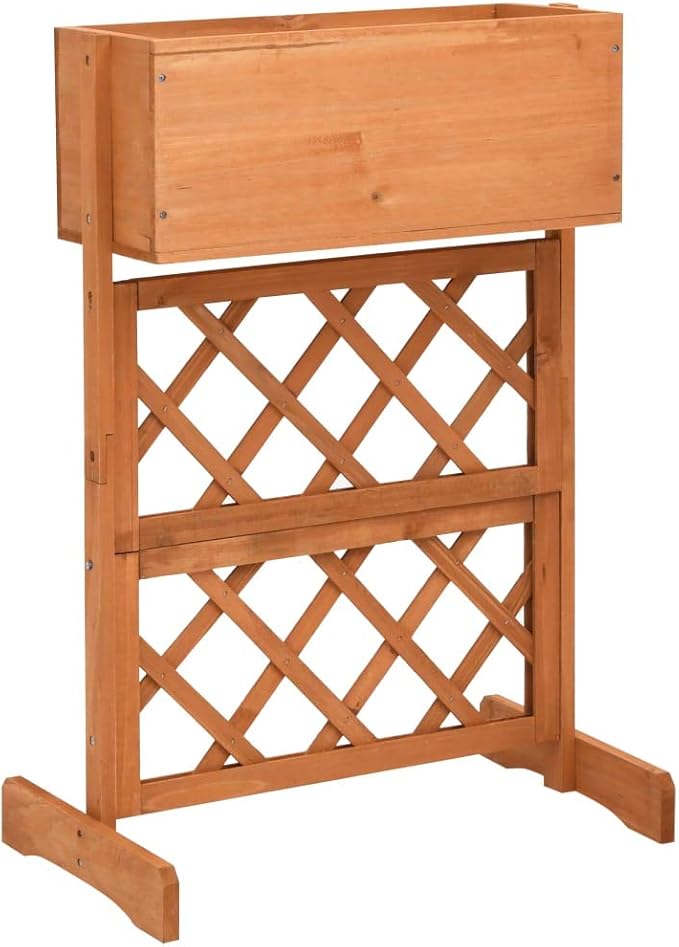 Wooden Garden Planter with Trellis Lattice Panels Freestanding Acacia Wood Plant Raised Bed Raised Bed for Outdoor Climbing Planting Yard Patio Decoration Orange 17.7x11.8x29.1