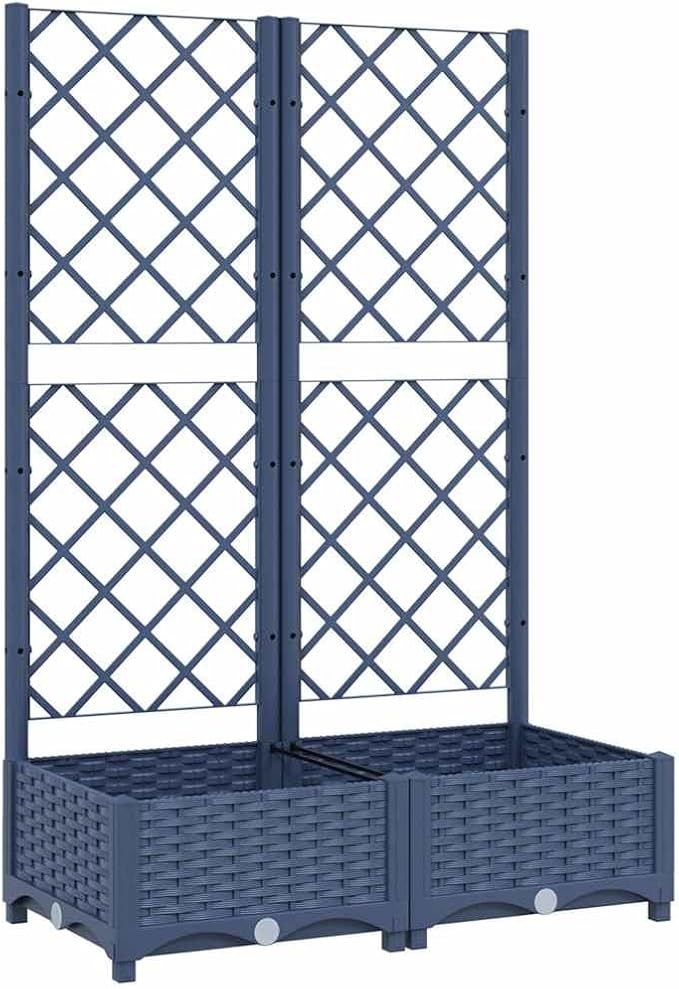 Garden Planter Blue Grey Polypropylene Large Planters 31.5x15.7x47.8 Inch Raised Garden Bed with Trellis for Outdoor Plants Balcony Patio