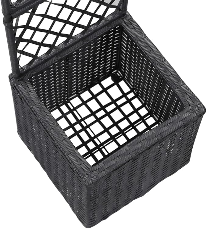 Raised Bed Black Poly Rattan Plastic Herb Planter Versatile Plant Holder for Deck Garden 11.8 x 11.8 x 42.1 in