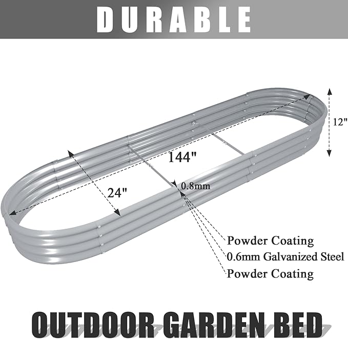6 Pack 12x2x1FT Galvanized Raised Garden Bed Kit Oval Metal Ground Planter Box Outdoor Bottomless Planter Raised Beds for Vegetables Flowers Herbs Fruits Gray