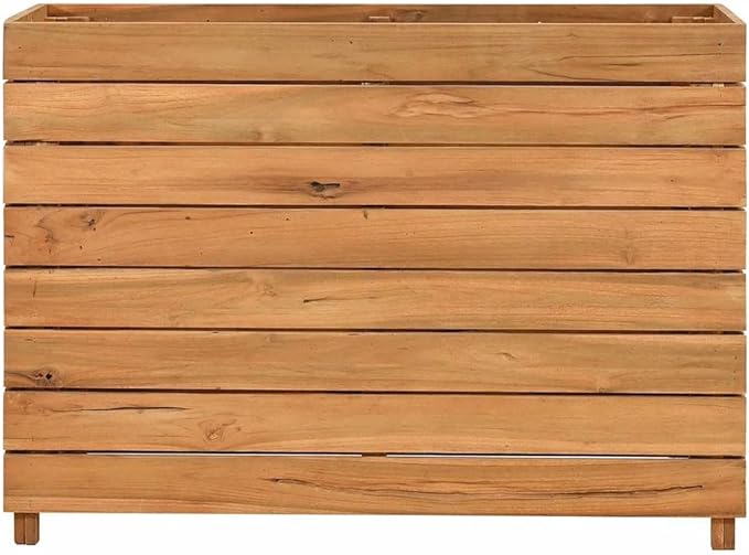 Raised Bed for Outdoor Vegetable Herb Gardening - Large Recycled Teak Wood and Steel Planter Box for Flower Plant Pots and Metal Beds