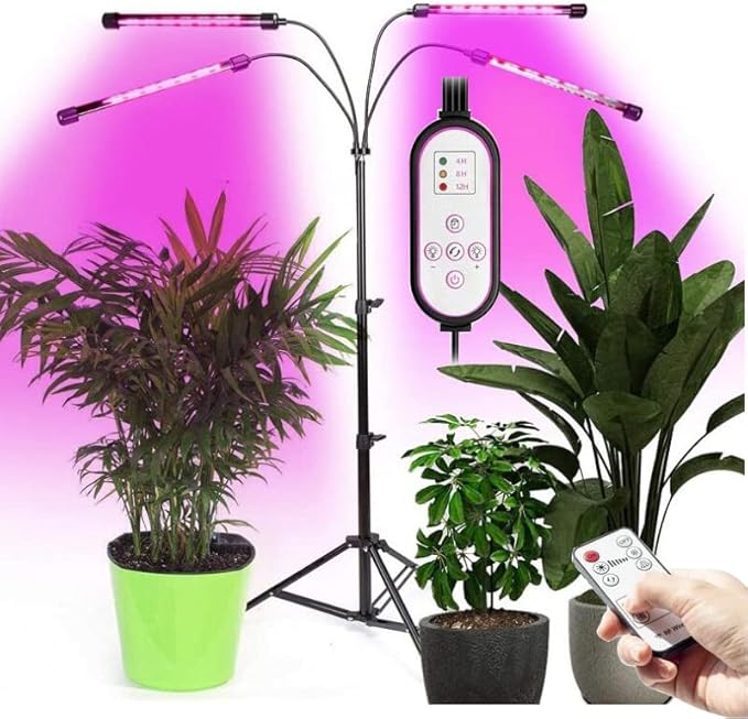 Grow Light for Indoor Plants Full Spectrum Grow Light Indoor Plant Lights 5 Head 165 LED Floor Plant Light with Stand 10 Level Grow lamp Light for Plants (4-Heads Grow Lights)