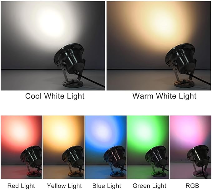 24V LED Landscape Spotlight - Waterproof IP68 Submersible Pool Light 12W Low Voltage Rotating Pond &amp Fountain Light Perfect for Underwater Lighting (Red)