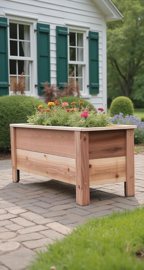 Cedar Raised Garden Bed Planter Box with Legs – Heavy Duty Outdoor Wooden Planter for Vegetables &amp Flowers No Bending Elevated Design Custom Size Handmade in USA (52in x 15.5in x 16in)