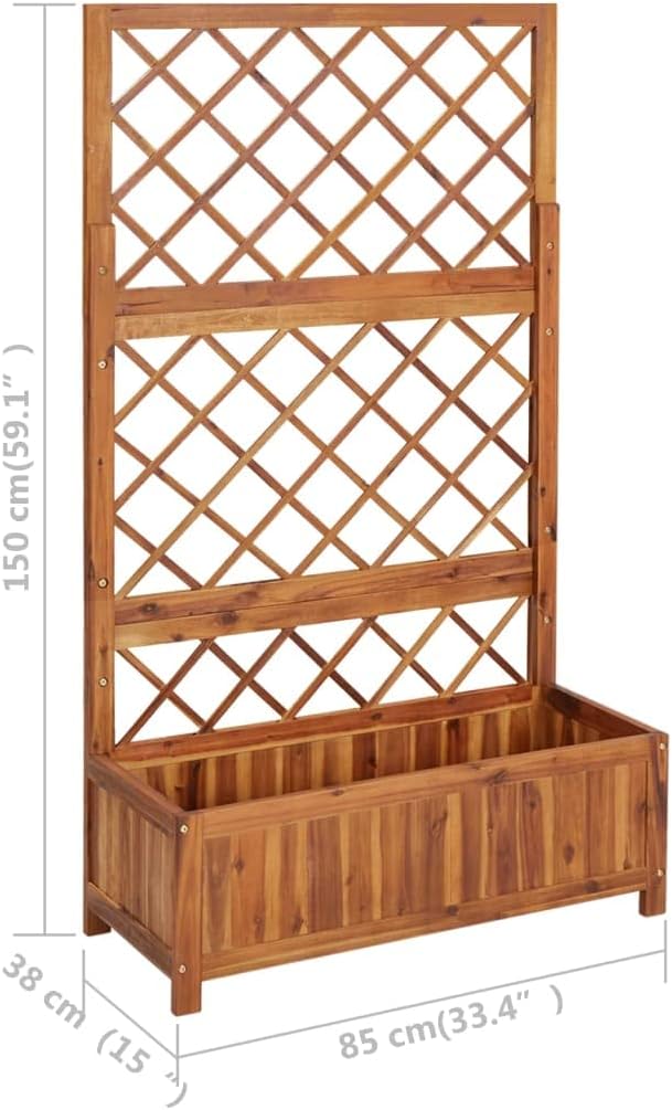 Cultivation RoomPatio Garden Home DecorVegetable planters for Porch PatioDurable and Long-LastingRaised Bed with Trellis 33.5x15x59.1 Solid Acacia Wood