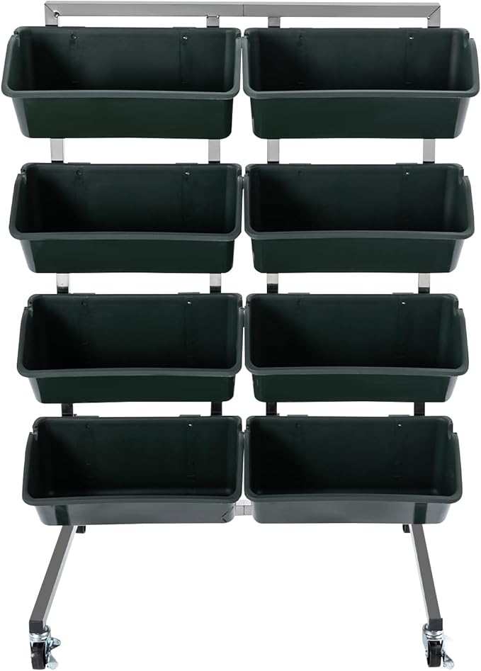 CNCEST 4 Tier Raised Garden Bed with 8PCS BucketsStainless Steel Herb Garden Planter Outdoor with Drainage HolesFloor Standing Flowerpot Bracket Balcony for Vegetable Planting (Dark Green)