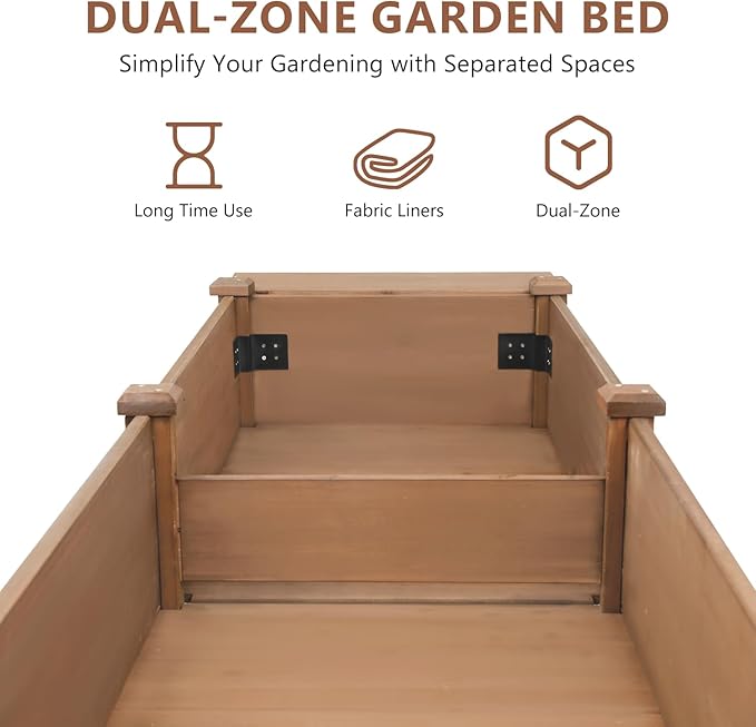Raised Garden Bed with Legs Wooden Planter Box for Outdoor Gardening Elevated Garden Bed with Storage Shelf Hooks &amp Protective Liner for Vegetables Flowers Herbs (80x23x30 in Brown)