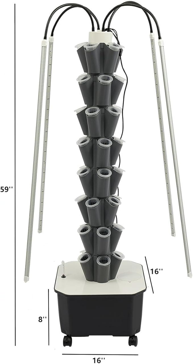 Hydroponic Growing Tower System Kit 40-Plant Vertical Hydroponics Garden Tower with LED Grow Light for Outdoor Indoor Herbs Fruits Vegetables Smart Garden Planter Kit