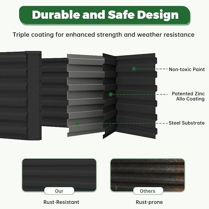 8x4x2 ft Outdoor Raised Garden Bed Large Metal Planter Raised Beds Planters for Outdoor Plants for Vegetables Flowers Herbs Fruits and Succulents.(4 Pcs)
