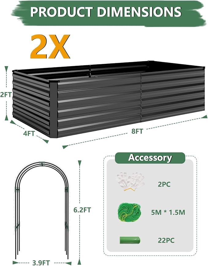 FOOWIN Raised Garden Bed with Arch Trellis for Climbing PlantsGalvanized Raised Garden BedPlanter Boxes Outdoor for Vegetables Flowers Herb478 Gallon Capacity Black