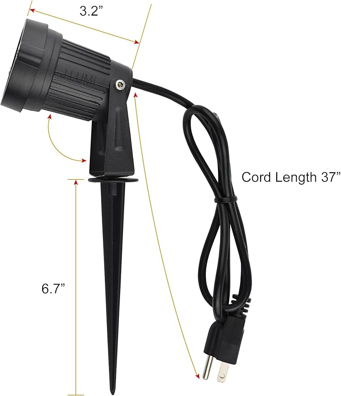 GSS6005 Plug in Spotlight Outdoor 5W LED Landscape Spotlight 120V 3000K Warm White Metal Construction with Ground Stake 3ft Cord and Plug Black (Pack of 2)