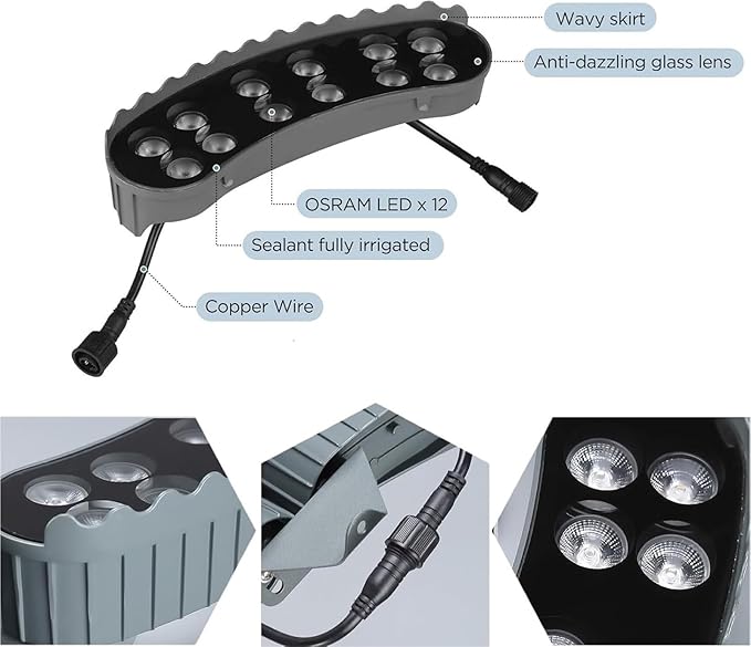 Interlocking Ring Tree Lights Outdoor - IP65 Waterproof 24V LED Landscape Uplighting 3000K Warm White for Palm Trees &amp Garden Expandable Aluminum Spotlights(4 Pack)