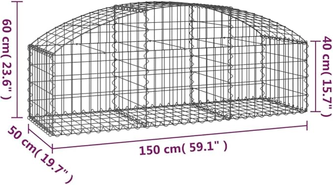 Gabion Basket Silver Galvanized Iron Decorative Inlays 59.1x59.1x19.7in Outdoor Retaining Wall Garden Border Planter