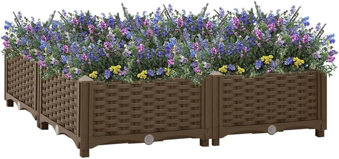 Raised Bed Durable Brown Polypropylene Medium Galvanized Steel Frame for Gardens Patios Balconies - Welded Wire Garden Bed Landscape and Fencing