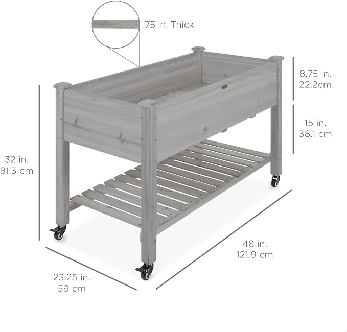 Raised Garden Bed with Legs Naturally Rot-Resistant Elevated Wood Planter Box Stand for for Backyard Patio Balcony w/Bed Liner 200lb Capacity(Color:Gray)