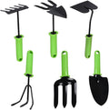 RK_Enterprises 6 Pcs Garden Tools Set (Hand Fork Trowel 3 Tooth Rake Cultivator 2 Shovel and Two Head Hoe) Terrace Balcony Gardening Accessories Kit for Home Garden Essential Farming