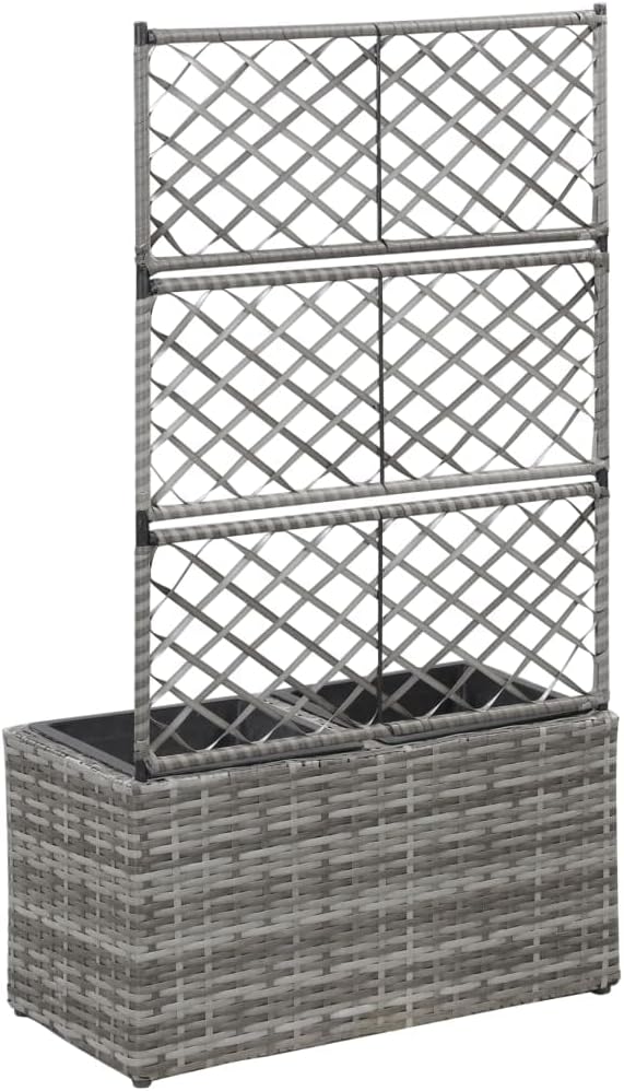Outdoor Garden Box Patio Raised Bed Backyard Planter Box for Growing Vegetables Fruits and Herb Fields Trellis Raised Bed with 2 Pots 22.8 x 11.8 x 42.1 Poly Rattan Gray