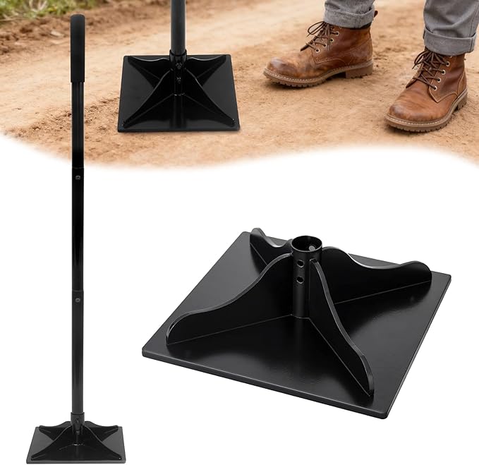2-in-1 Garden Steel Tamper Set(8inch&amp10inch Steel Heads) with Adjustable Handle (Non-Slip Grip) – for Ground Gravel Driveway Paver &amp Blacktop Leveling/Repair