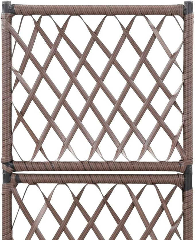 vidaXL Poly Rattan Planter with Removable Pot and Built-in Trellis Brown Square-Shaped Outdoor Planter for Climbing Plants