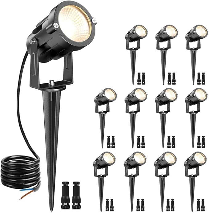15W Low Voltage Landscape Lights LEDVIE 12 Pack LED Landscape Lighting Outdoor 12V Warm White LED Landscape Light Waterproof Garden Pathway Lights Wall Tree Flag Spotlight with Spike Stand