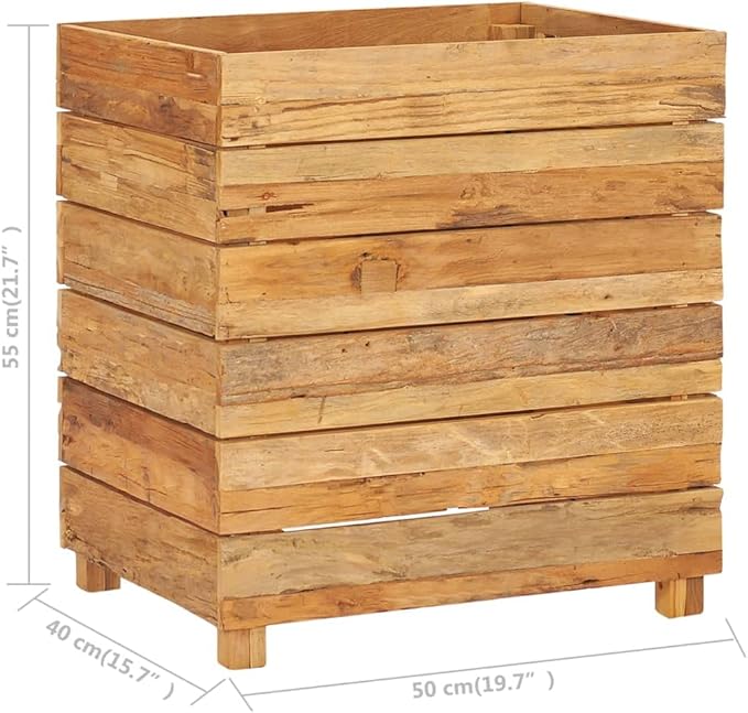 Wooden Raised Bed with a Steel Rack Recycled Teak Raised Planter Garden Box with Legs Wood Raised Garden Bed Planter for Vegetables Grass Lawn Yard 19.7x15.7x21.7