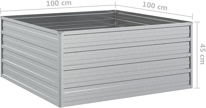Bopdu Garden Raised Bed 39.4x39.4x17.7 Galvanized Steel Silver Backyard Patio Planter Raised Beds for Vegetables Outdoor Garden Raised Planter Box for Flowers Fruits