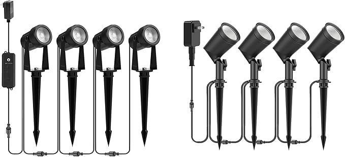 ZYAN 4 Pack Outdoor LED Landscape Spotlights with Sensor &amp 4 Pack Landscape Spotlights with Power Supply