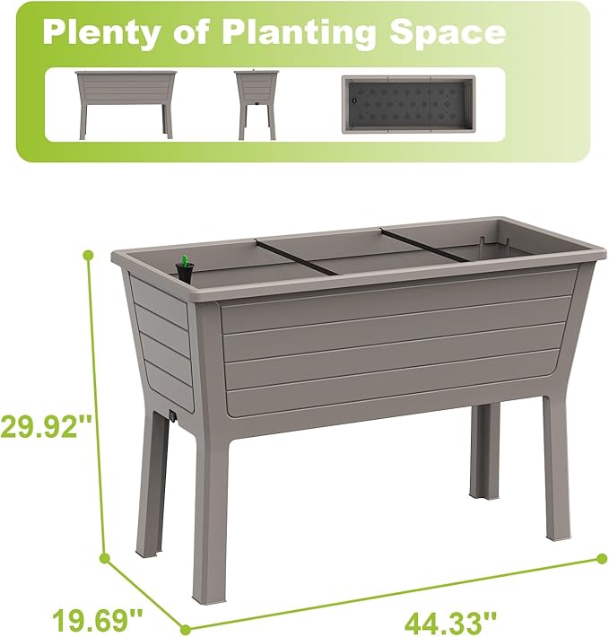 EasyUp Raised Garden Bed Resin Sturdy Planter Waterproof UV-Resistant Outdoor for Flowers Vegetables Herbs in Backyard Patio (Grey)