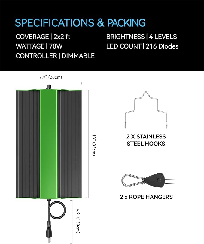 MELONFARM 70W Led Grow LightMeet The Spectral Requirements for Plant Growthhangable Grow Light for a Variety of Indoor Growing scenarios
