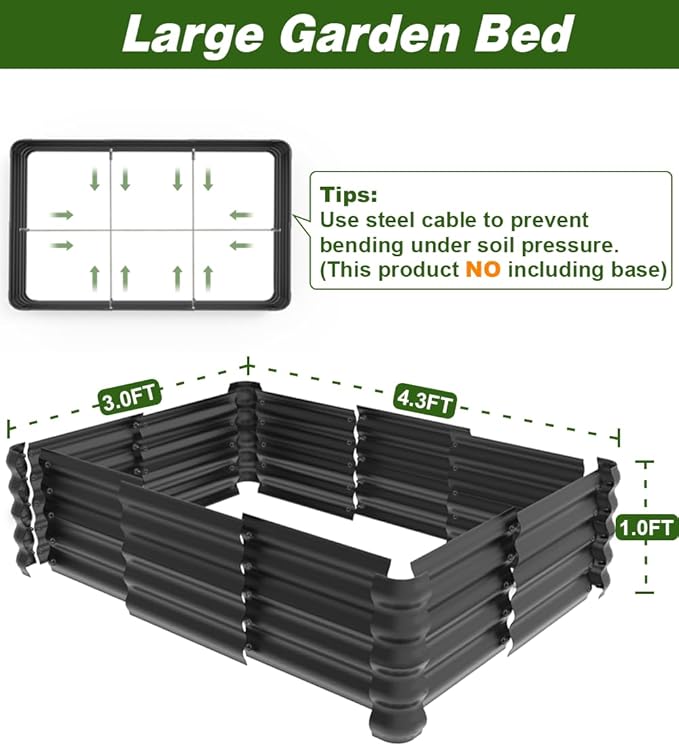 4.3x3.0x1.0ft Raised Garden Bed Kit for Outdoor PP Material Planter Boxes Large Garden Box Flower Bed with Easy Assembly Gardening Containers for Vegetables Flowers Herbs Black