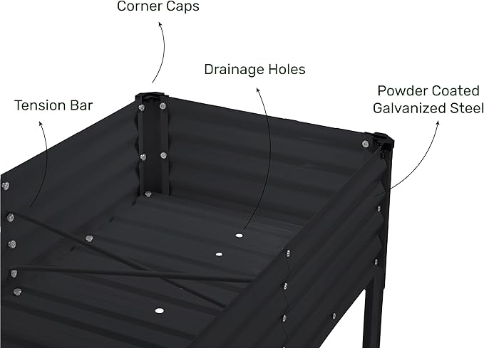 Galvanized Raised Garden Beds Outdoor with Legs // 48×24×31in Elevated Planter Box for Vegetables Flowers (Black) // Large Metal Garden Bed for Backyard Patio Gardening
