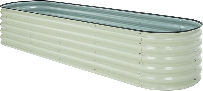 MUPATER 8ftx2ftx1.4ft Raised Garden Bed Outdoor for Vegetables 9-in-1 Galvanized Metal Planter Box 17''H Modular Garden Bed Kit Oval for Herbs and Flowers Pearl White