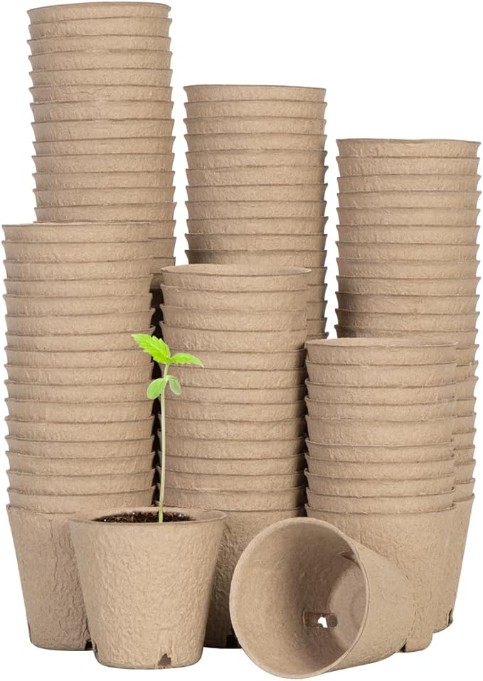 VIVOSUN Peat Pots 120 Packs 3.15-Inch Seed Starting Pots with Drainage Holes Round Nursery Pot 20 Plant Labels for Flowers Plants Vegetables 120Pcs