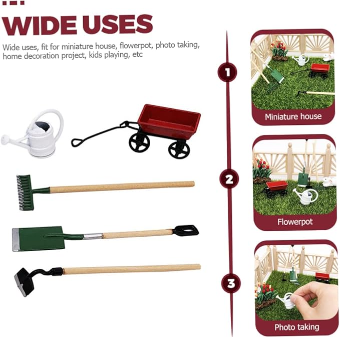 4 Sets Mini Gardening Tool Model Charming Mini House Garden Decor Accessory for Fairy Garden Kit for Dollhouse and Micro Landscape DIY Fun
