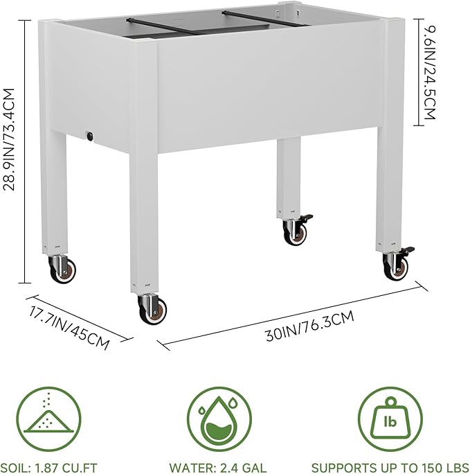 Miory Raised Garden Bed with Wheels Mobile Raised Planter Elevated Garden Bed with Water Level Monitor and Drainage System Planter Box for Garden Outdoor Patio Balcony