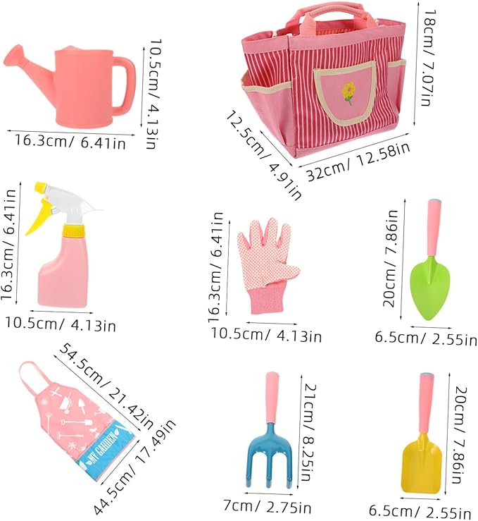 1set Boy Girl Gardening Tools Set Gardening Kit Shovel Rake Watering Can Gloves Apron and Tote Bag for Outdoor Fun and Skill Development