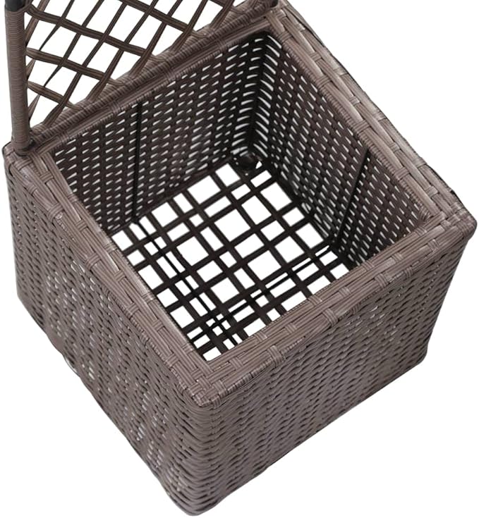 YAFF Trellis Raised Bed with 1 Pot 11.8x11.8x42.1 Poly Rattan Brown (7.04lbs)