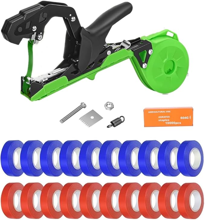 Plant Tying Machine Set Vine Tying Machine for Climbing Plants Tomato Tomatoes Vining Vegetables Flower PlantingCucumber 10000pcs Staples 20 Rolls (Green)