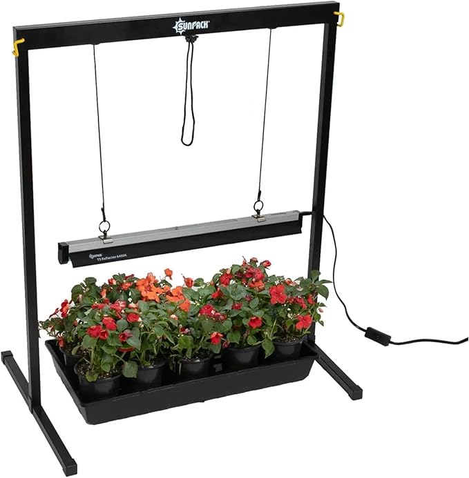 SUNPACK Metal Grow Light Stand with T5 Light System - Ideal for Greenhouses or Indoor Gardening 6400K Grow Light with Reflectors (26.4)