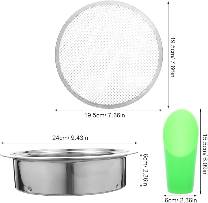 Stainless Steel Garden Soil Sifter Set with 1/3/6mm Mesh Screens and Plastic Shovel for Compost Dirt Sand Filtration – Gardening Tool for Home and Outdoor Use