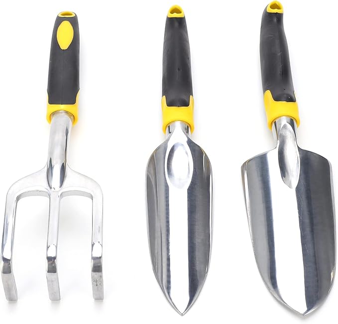Garden Tool Set 3 Piece Aluminum Alloy Steel with Soft Rubber Handles for Digging and Planting