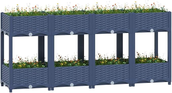 vidaXL Raised Bed - Durable and Sturdy Outdoor Gardening Solution - Made of Hard-Wearing Polypropylene - Ample Planting Space - Elegant Gray Design