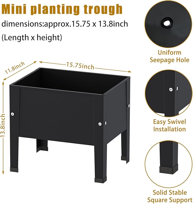 aboxoo 2 Packs 14 Inch Small Planter Raised Garden Bed with LegsOutdoor Metal Planter Box for PatioElevated Garden Bed for Vegetables Flower Herb(Black)