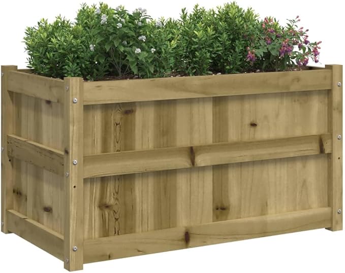 Garden Planter Natural Wood Treated Pine Wood 35.4x19.7x19.7 Inch Raised Garden Bed for Outdoor Plants Rectangular Planter Box