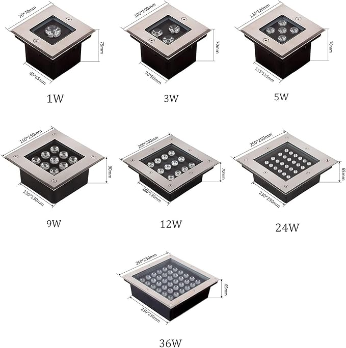 Outdoor Landscape Spotlights Underground Garden Light - LED Outdoor Recessed Square Spotlights Waterproof IP66 AC85-265V Recessed In-Ground Lamp for Garden Deck Lawn Te