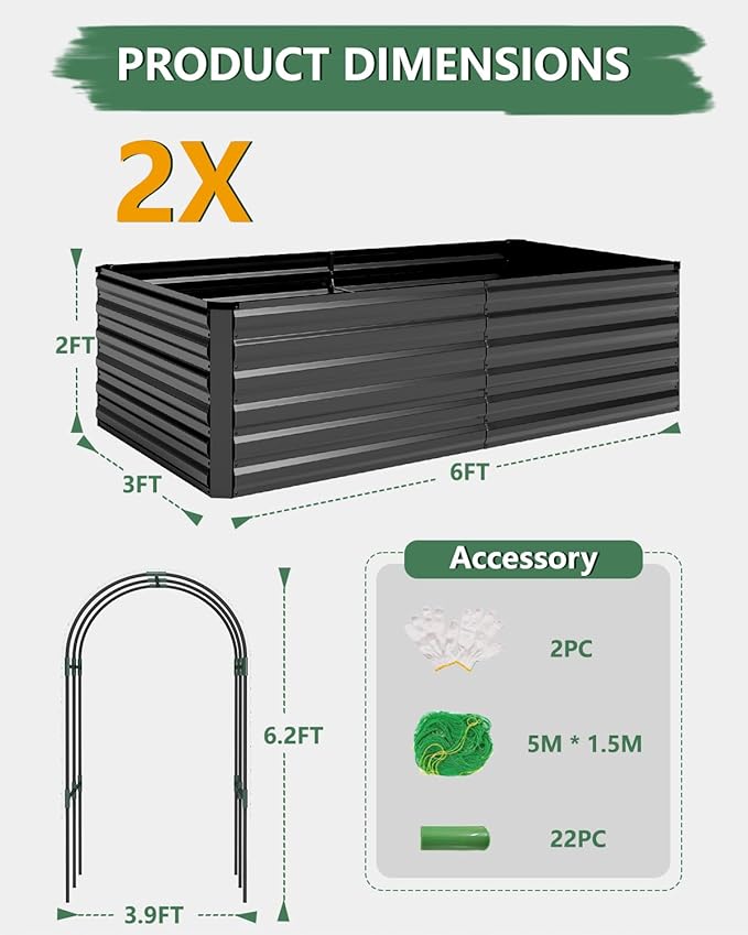 Raised Garden Bed with Arch Trellis for Climbing PlantsGalvanized Raised Garden BedPlanter Boxes Outdoor for Vegetables Flowers Herb269 Gallon Capacity Black